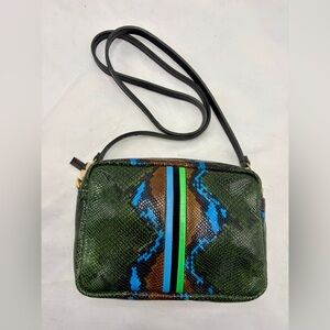 Clare V. Green Snake Embossed Midi Sac Bag with Stripes NEW